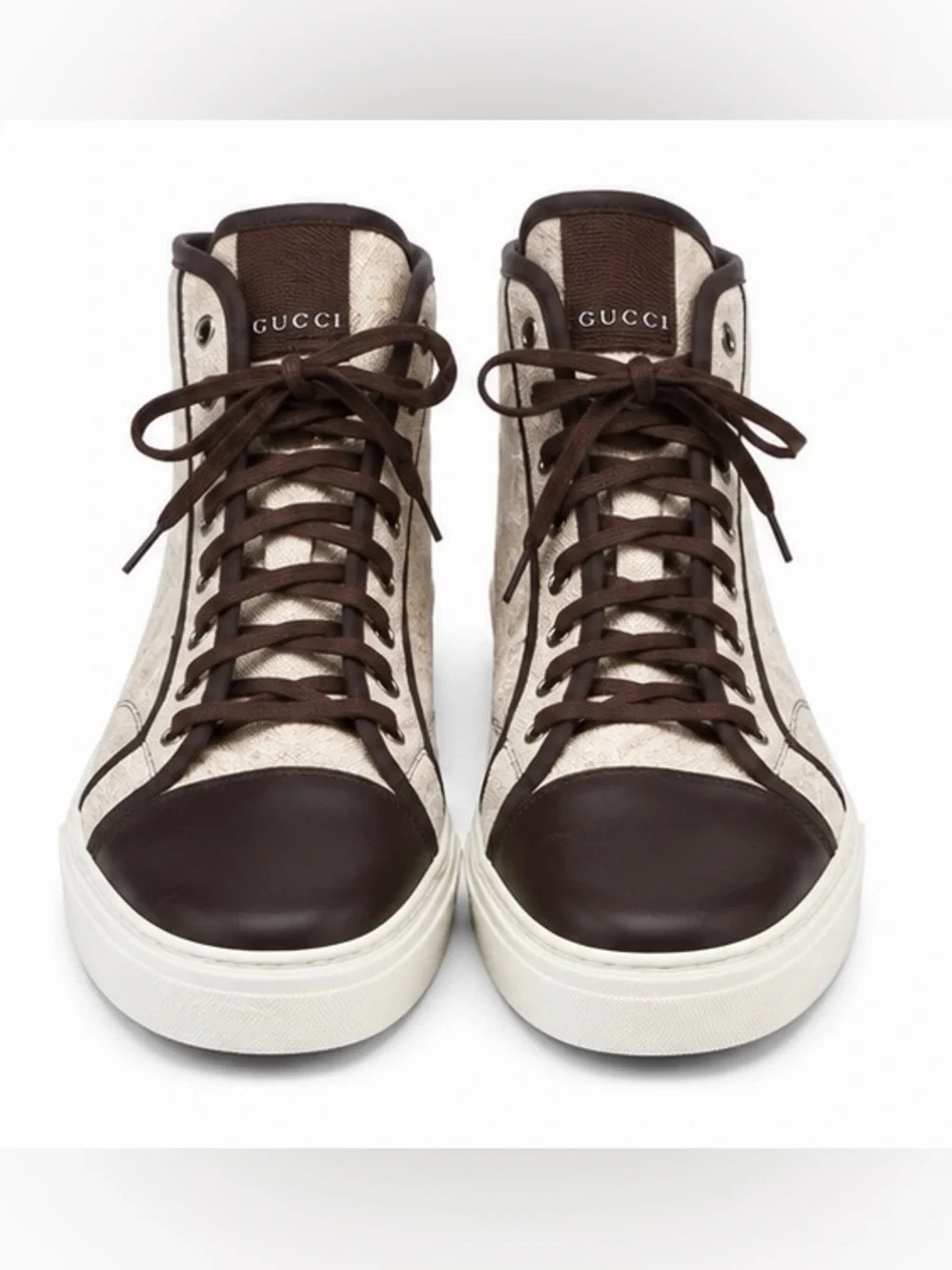 Gucci Men’s California High-Top GC Sneakers Brown Leather Trim Size 11